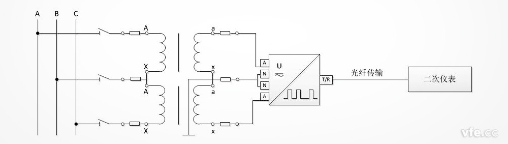 DT122數(shù)字變送器在電壓互感器VV接線法中的應用原理圖 DT122數(shù)字變送器在電壓互感器VV接線法中的應用原理圖